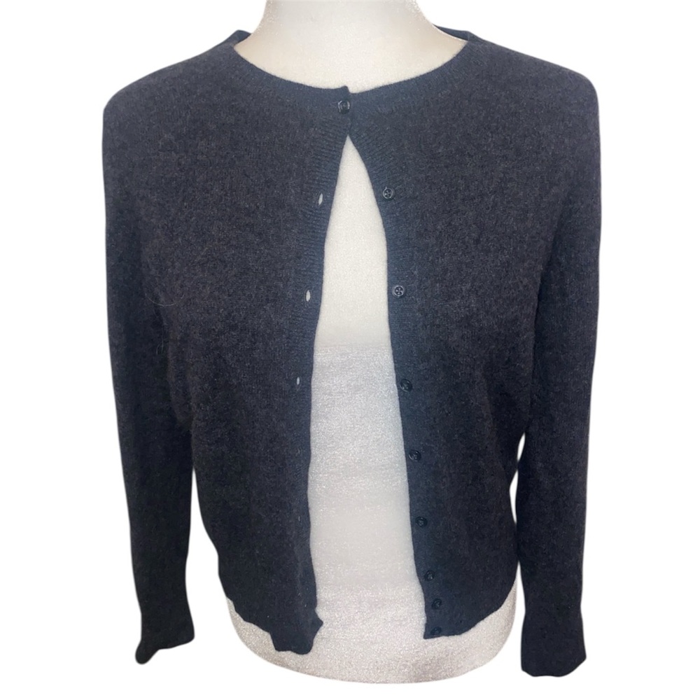 Hudson’s Bay 100% Cashmere Crewneck Cardigan Sweater in Dark Charcoal